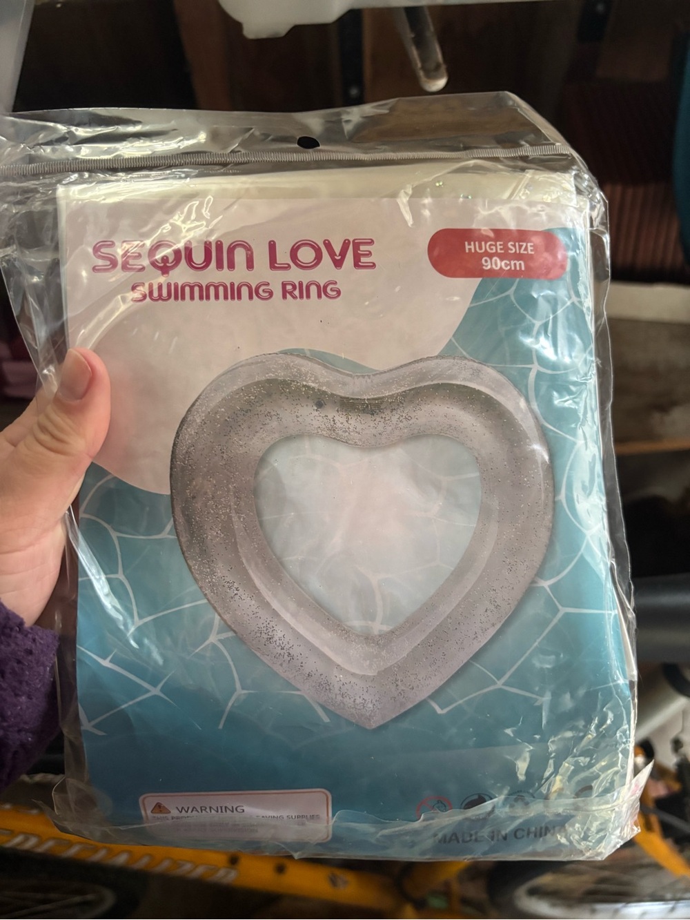 Sequin Love Heart Swimming Ring - Silver - Unbranded
